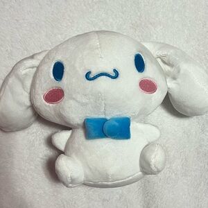 Cute White Plush Toy with Blue Bow